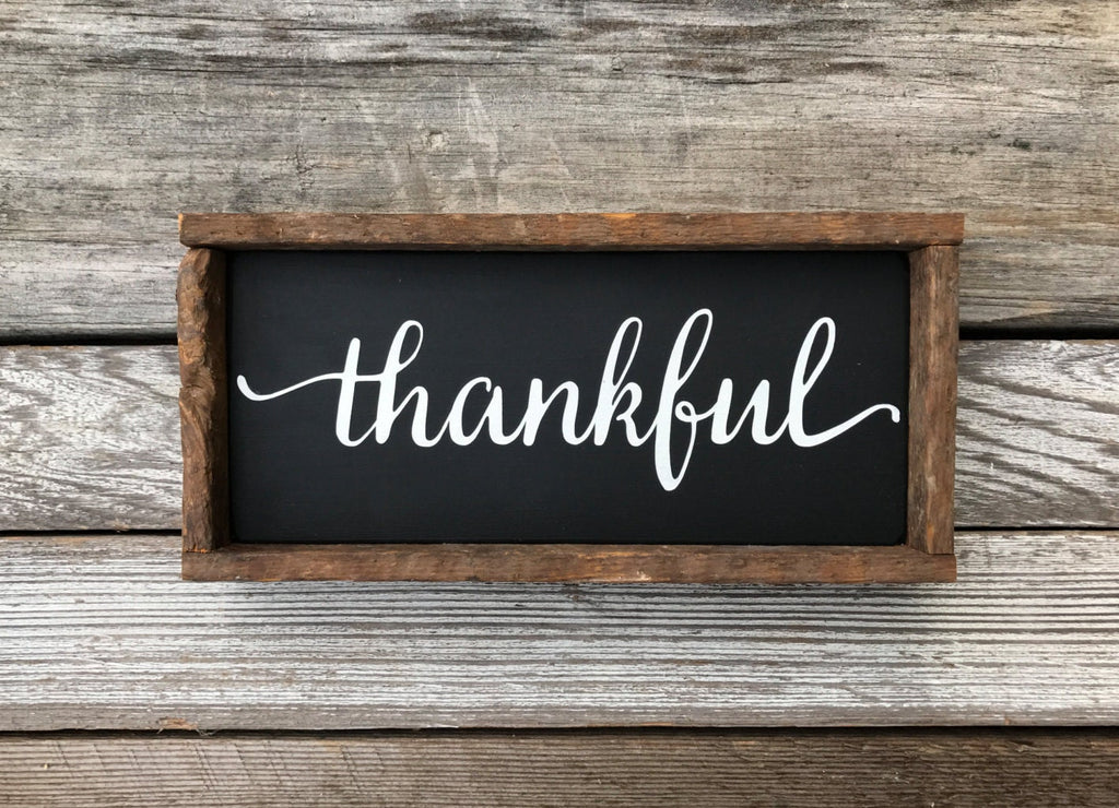 Rustic Thankful Sign Framed in Tobacco Lath (9"x4.5")