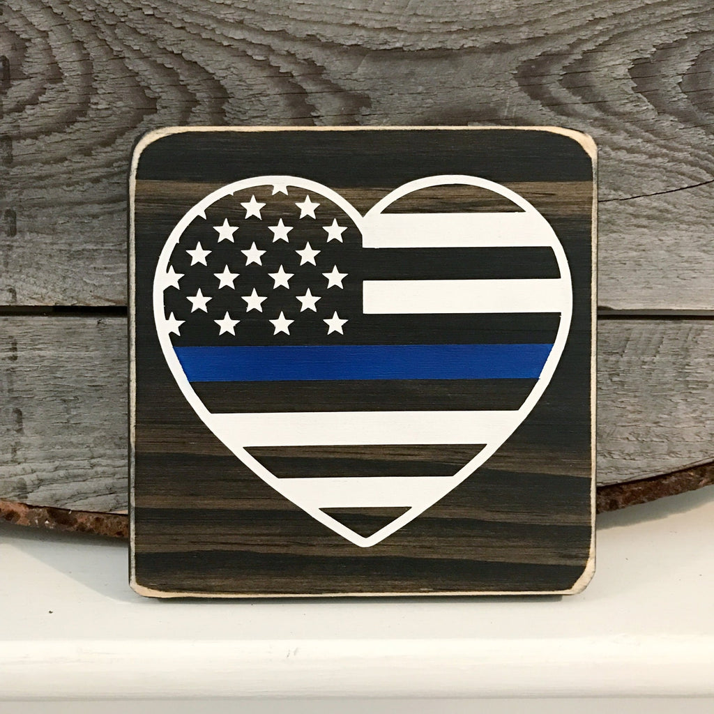 Thin Blue Line Heart Mini Sign (5.5" x 5.5") TRN23