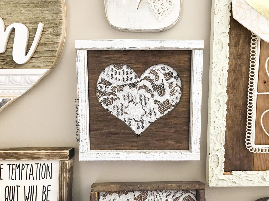 Framed wooden cutout heart with Lace Background | Wedding Keepsake | 13th wedding anniversary gift (8" x 8") TRN20