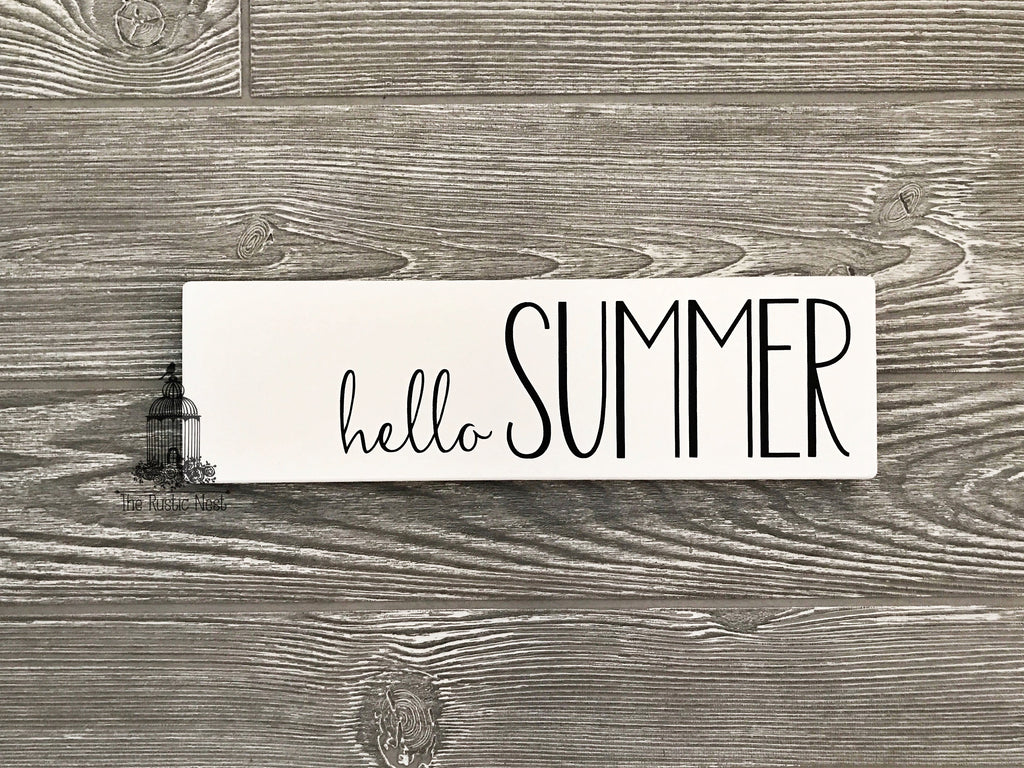 Seasonal Signs, hello spring, hello summer, hello fall, hello winter, Wooden Sign (12" x 3.5")