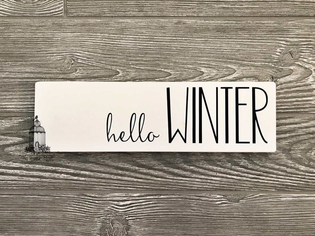 Seasonal Signs, hello spring, hello summer, hello fall, hello winter, Wooden Sign (12" x 3.5")