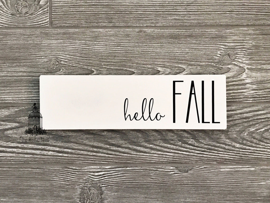 hello FALL Wooden Sign (12" x 3.5")