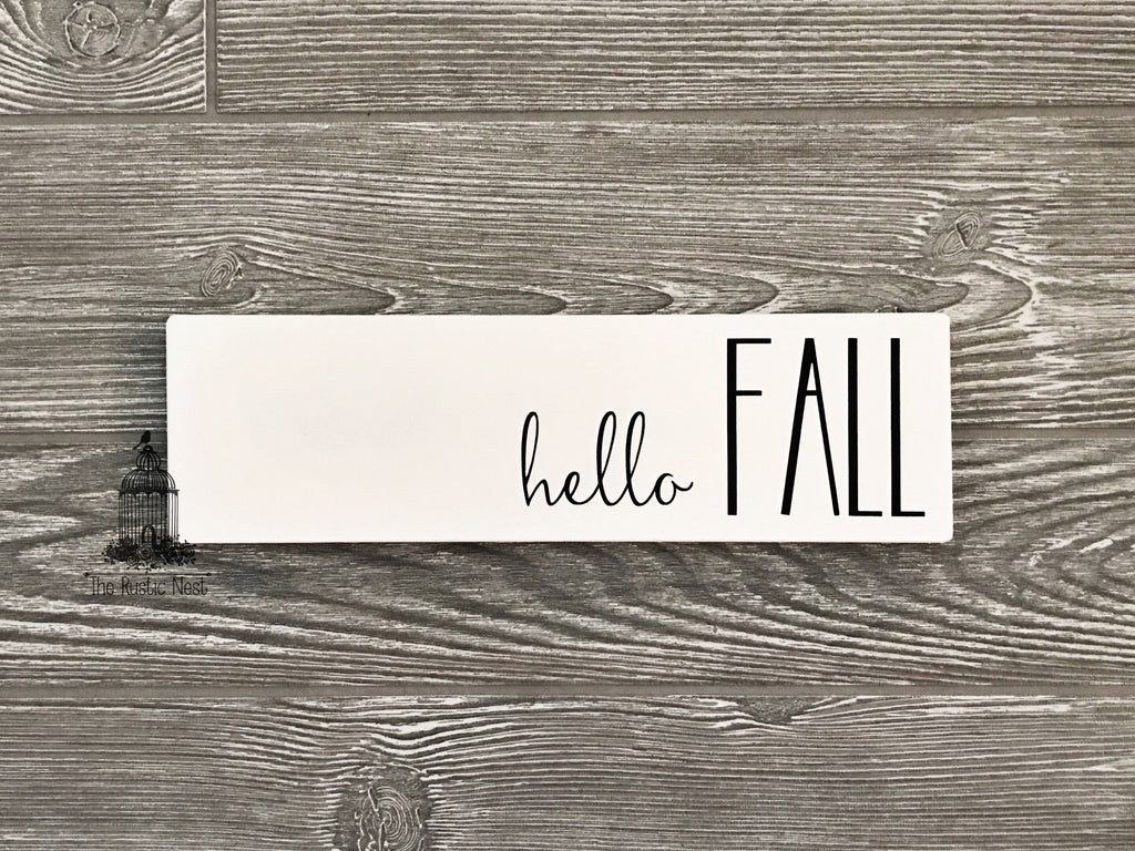 Seasonal Signs, hello spring, hello summer, hello fall, hello winter, Wooden Sign (12" x 3.5")