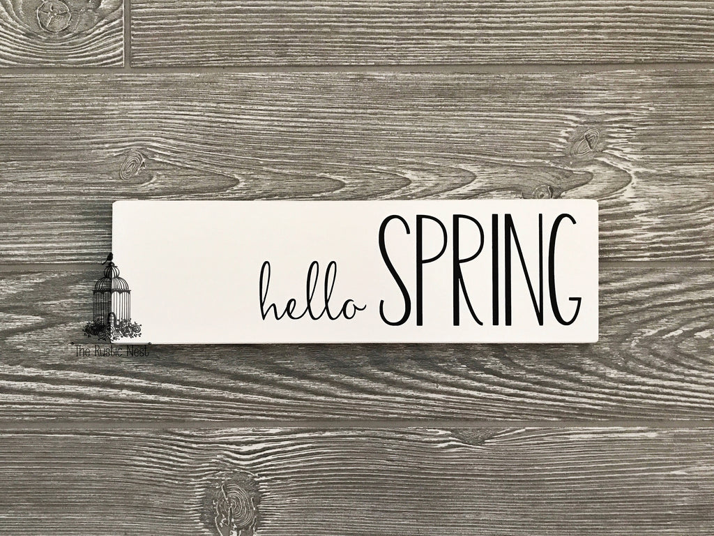 Seasonal Signs, hello spring, hello summer, hello fall, hello winter, Wooden Sign (12" x 3.5")