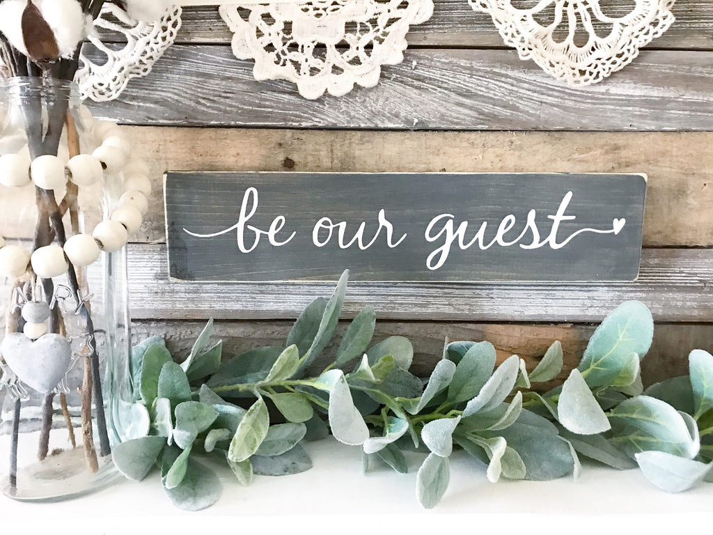 Mini Be our Guest Wood Sign | Guest room Decor | Housewarming Gift (15"x3.5")