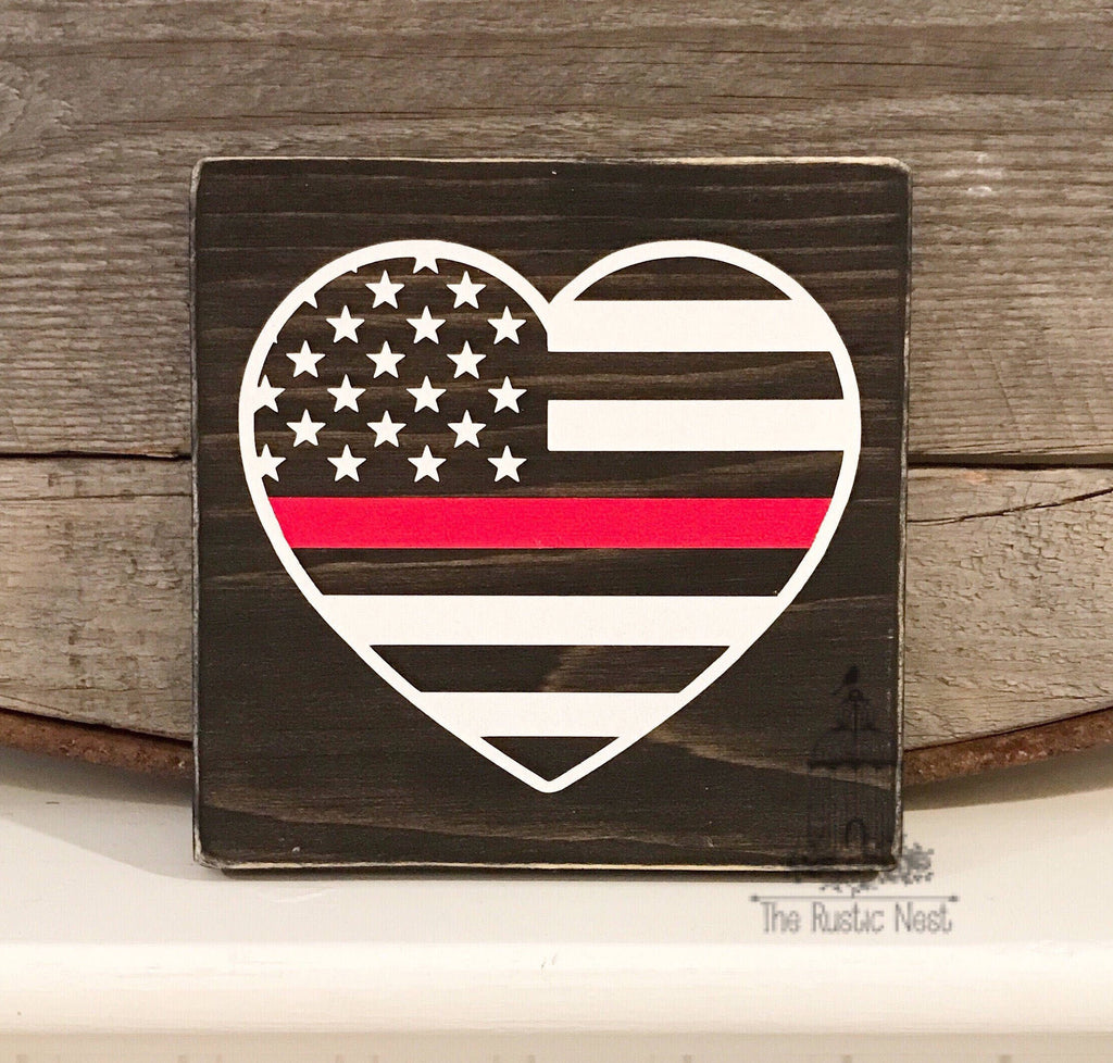 Thin Red Line Heart Mini Sign (5.5" x 5.5") TRN23