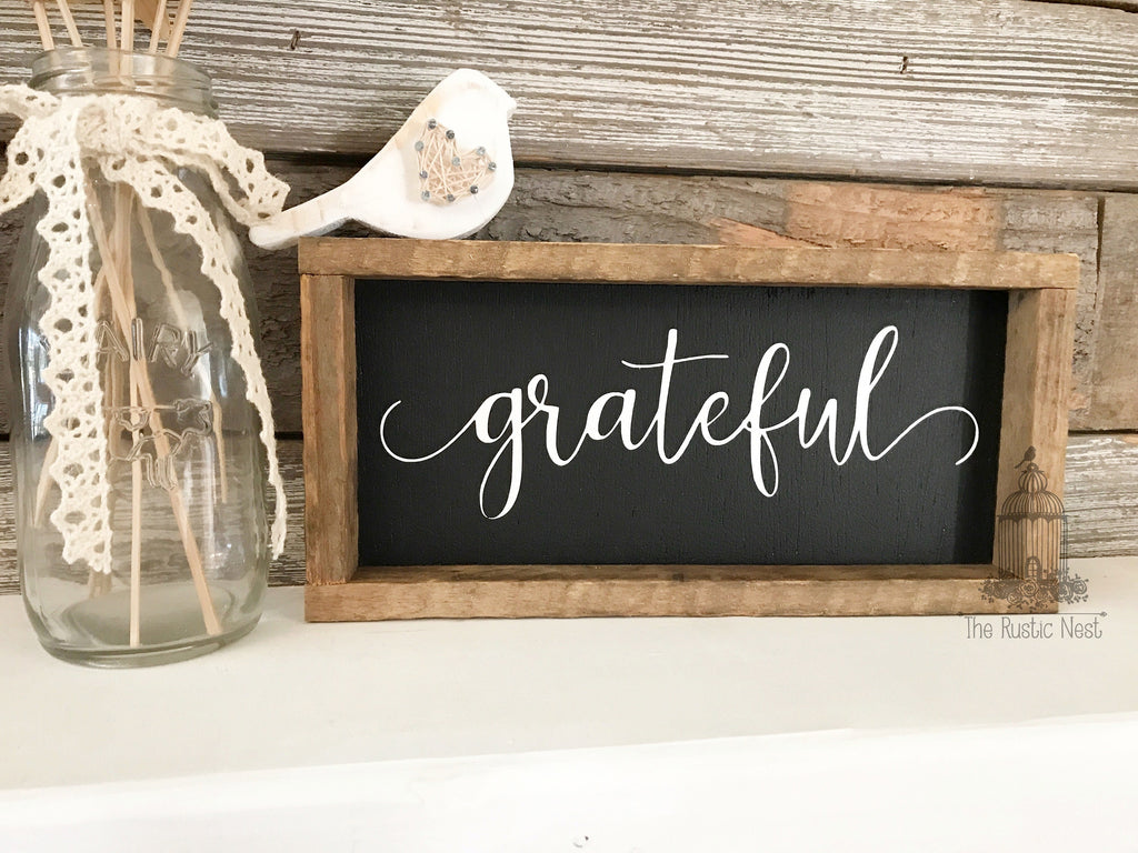 Rustic Grateful Sign Framed in Lath