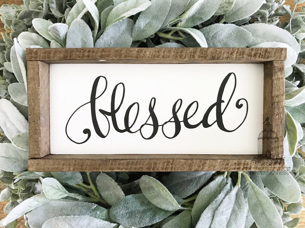 Blessed Sign Framed in Tobacco Lath (8.5" x 4")