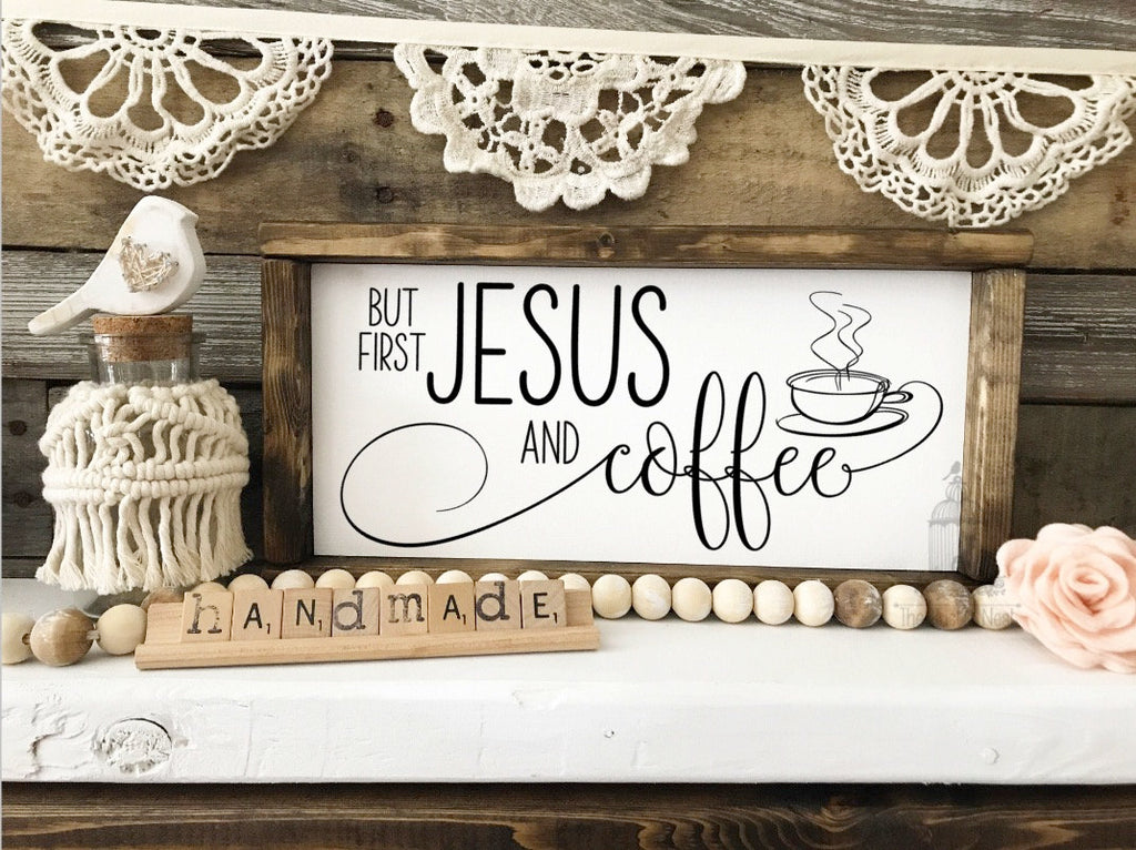 Jesus and Coffee Sign | Coffee Bar Sign | Coffee Art | Kitchen Signs | Kitchen Decor | Coffee Decor (13.5" x 6.5")