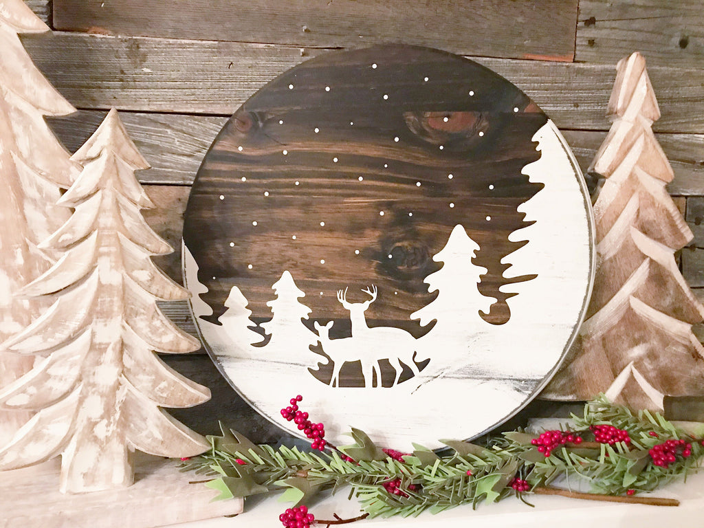 Reindeer Sign | Round Christmas Sign | Rustic Reindeer Sign | Vintage Reindeer Sign | Rustic Christmas Sign | Christmas Decor