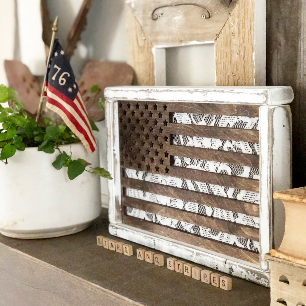 American Flag Sign | USA Flag Sign | American Flag | Wooden Flag | Rustic American Flag Sign | Wood & Lace Flag Sign (13.5" x 8.5") TRN20