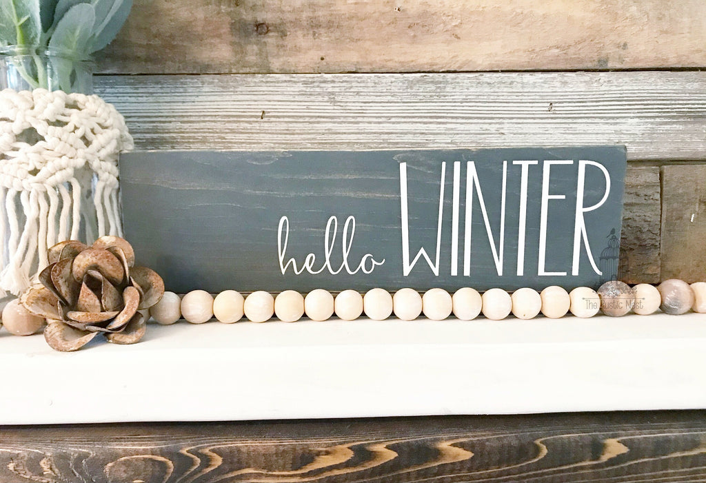 hello WINTER Wooden Sign (12" x 3.5")