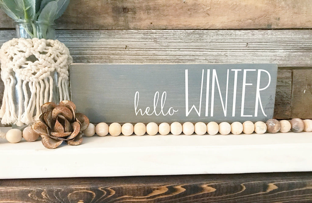 hello WINTER Wooden Sign (12" x 3.5")