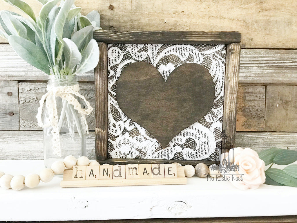 Framed Wooden Heart with Lace Background | 13th year wedding anniversary gift | Anniversary Gift | 13 years | Wooden Sign TRN20