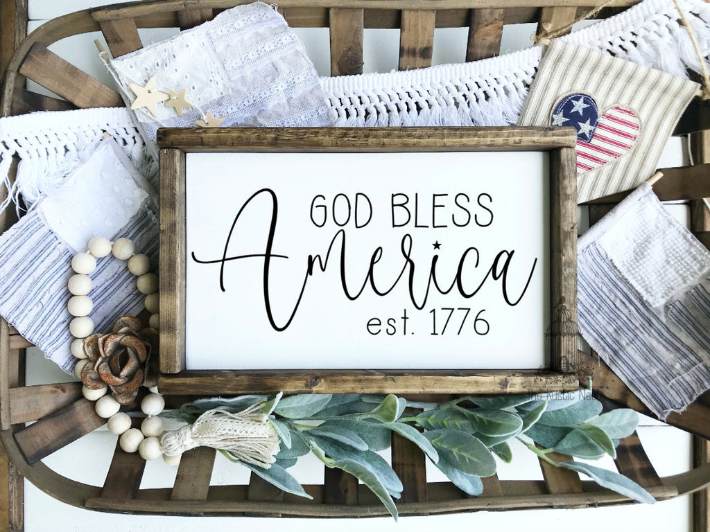 God Bless America Sign | Est. 1776 Sign | 1776 Sign | Mini America Sign | America 1776 | Patriotic Decor | Americana (13.5" x 8.5") TRN23