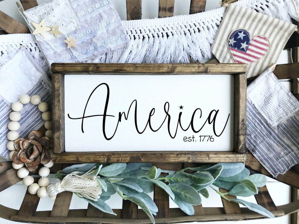 America Sign | Est. 1776 Sign | 1776 Sign | Mini America Sign | America 1776 | Patriotic Decor | Americana Decor (13.5" x 6.5") TRN23