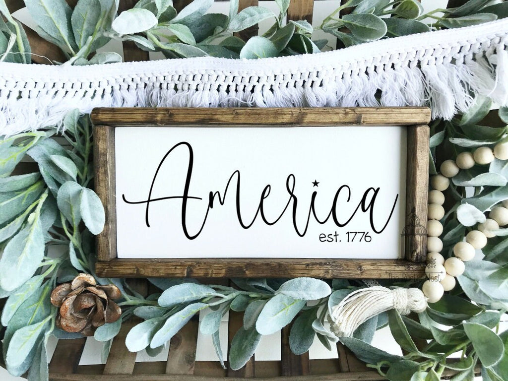 America Sign | Est. 1776 Sign | 1776 Sign | Mini America Sign | America 1776 | Patriotic Decor | Americana Decor (13.5" x 6.5") TRN23