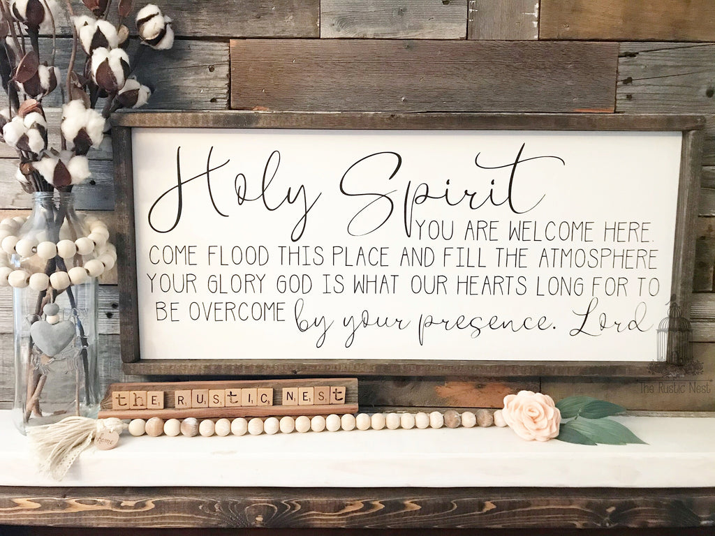 Holy Spirit You are welcome here sign | Scripture signs | living room wall decor | Bible verse sign | Holy Spirit sign