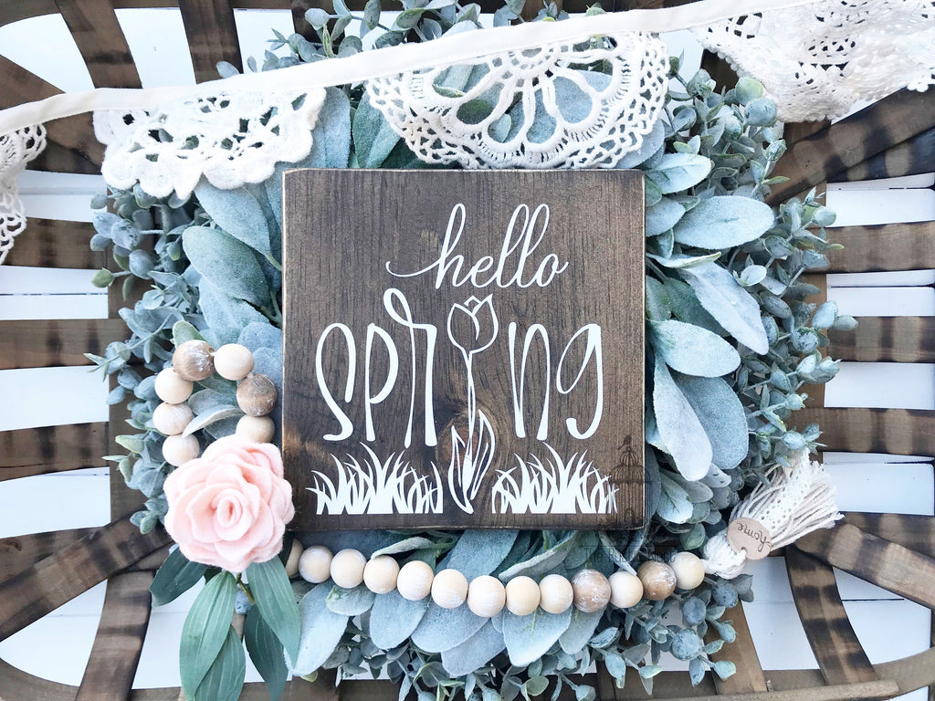 hello SPRING Wooden Sign | Hello Spring Sign | Spring Sign | Spring Decor | Easter Decor | Seasonal Sign (7.25" x 7.25")