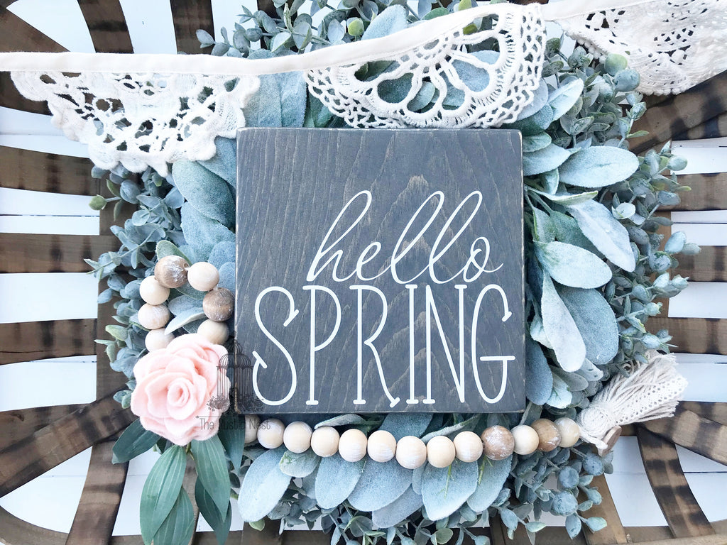 hello SPRING Wooden Sign | Hello Spring Sign | Spring Sign | Spring Decor | Easter Decor | Seasonal Sign (7.25" x 7.25")