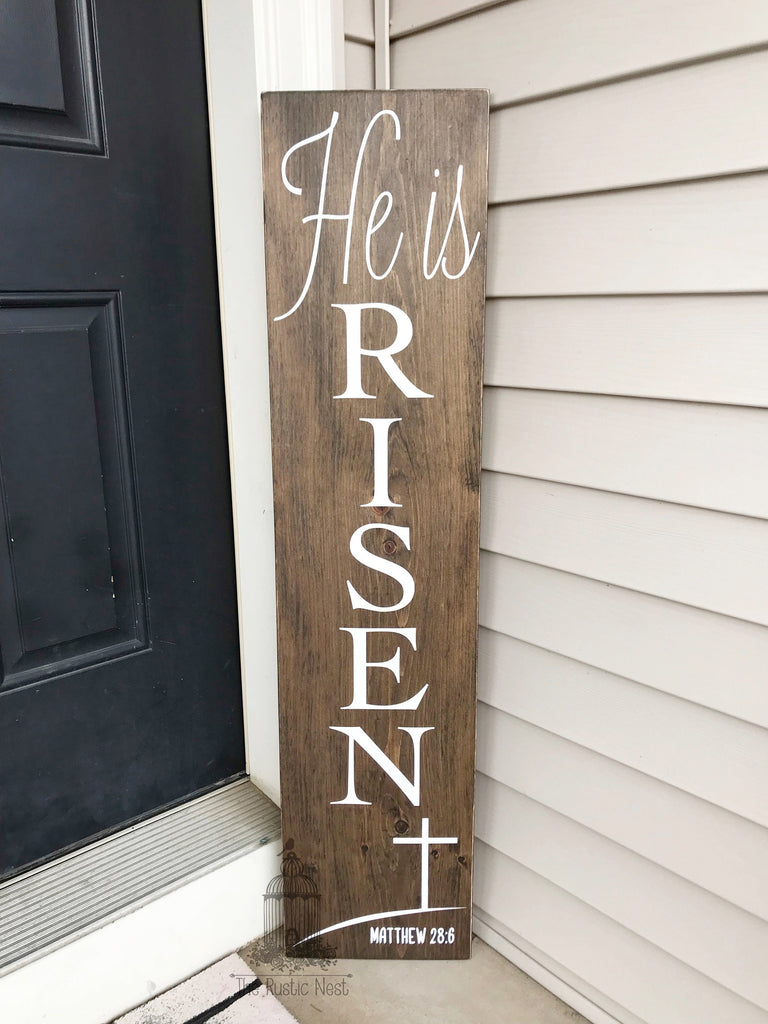 He is Risen Easter Porch Sign | Spring Sign | Matthew 28:6 | Easter Decor | He is Risen Sign | Easter Porch Sign | Wooden Easter Sign