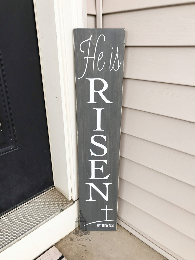 He is Risen Easter Porch Sign | Spring Sign | Matthew 28:6 | Easter Decor | He is Risen Sign | Easter Porch Sign | Wooden Easter Sign