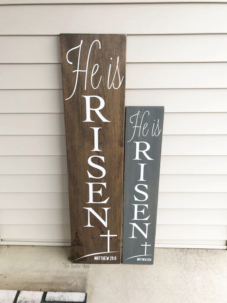 He is Risen Easter Porch Sign | Spring Sign | Matthew 28:6 | Easter Decor | He is Risen Sign | Easter Porch Sign | Wooden Easter Sign