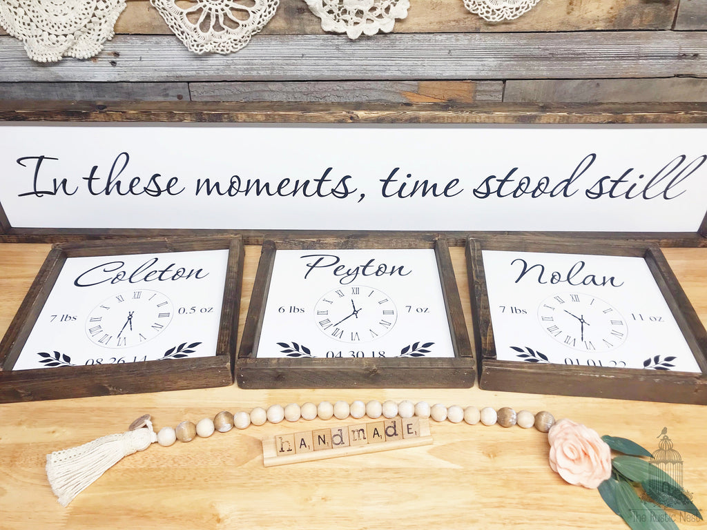 Children's Birth Clock Sign | Birth Stat Sign | Birth Date Sign | New Mom Gift | Mothers Day Gift | In these moments time stood still sign