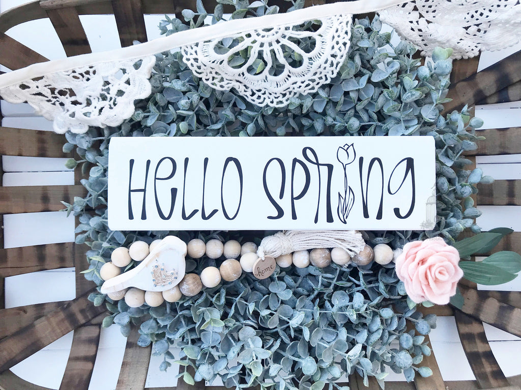 hello SPRING Wooden Sign | Hello Spring Sign | Spring Sign | Spring Decor | Easter Decor | Seasonal Sign (12" x 3.5")