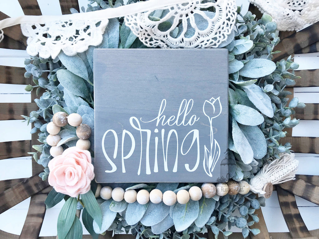 hello SPRING Wooden Sign | Hello Spring Sign | Spring Sign | Spring Decor | Easter Decor | Seasonal Sign (7.25" x 7.25")