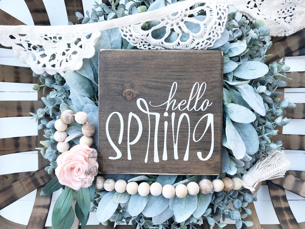 hello SPRING Wooden Sign | Hello Spring Sign | Spring Sign | Spring Decor | Easter Decor | Seasonal Sign (7.25" x 7.25")