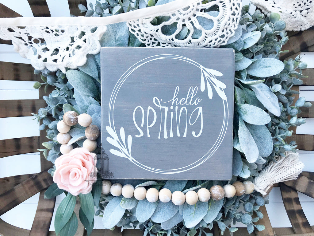 hello SPRING Wooden Sign | Hello Spring Sign | Spring Sign | Spring Decor | Easter Decor | Seasonal Sign (7.25" x 7.25")