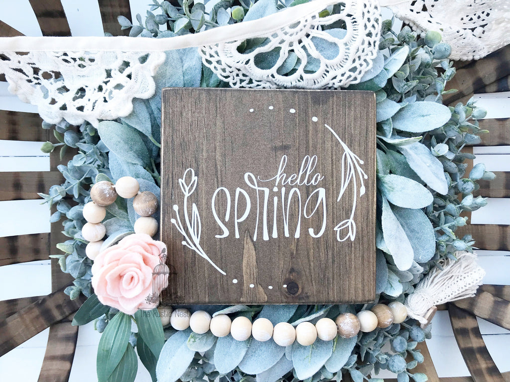 hello SPRING Wooden Sign | Hello Spring Sign | Spring Sign | Spring Decor | Easter Decor | Seasonal Sign (7.25" x 7.25")