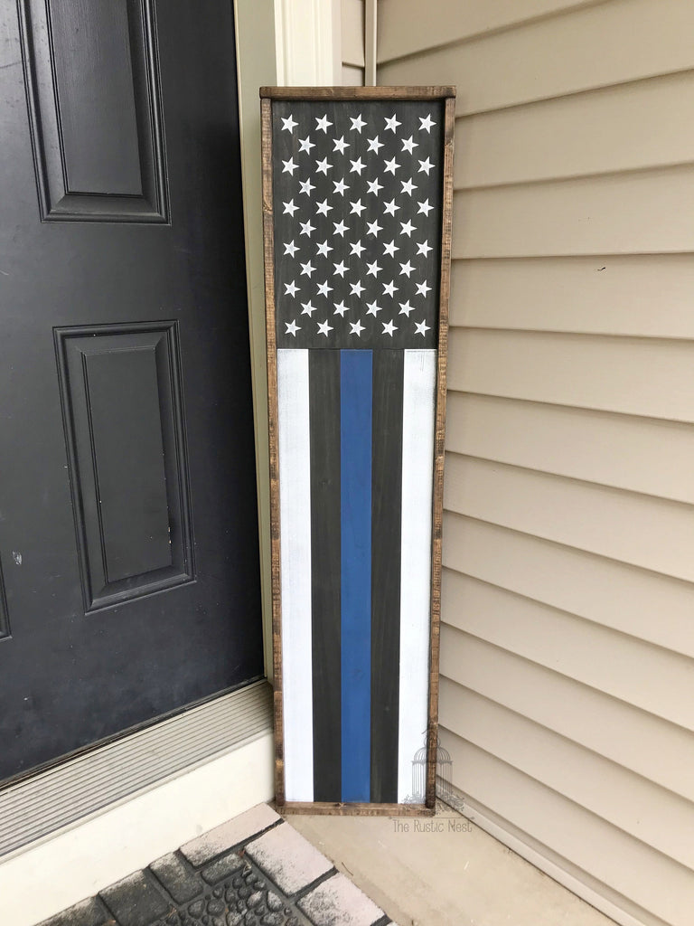 Thin Blue Line Porch Sign | Thin Blue Line Wood Sign | Thin Blue Line Sign | 4th of July | American Flag Sign | Porch Flag Sign TRN23