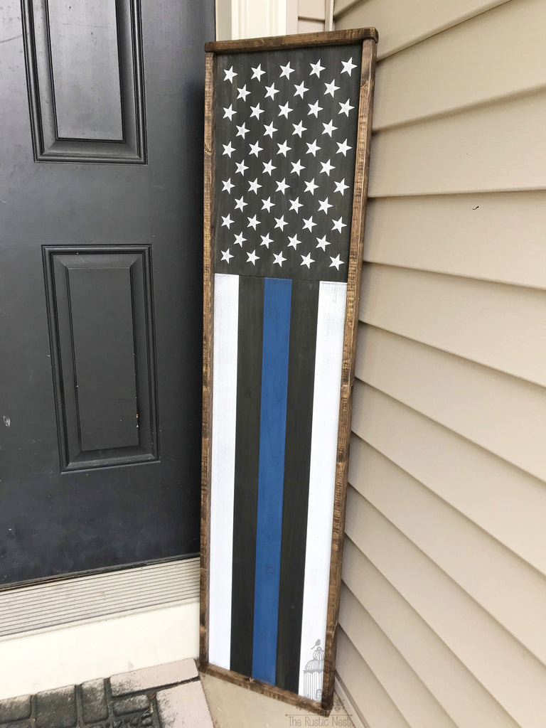 Thin Blue Line Porch Sign | Thin Blue Line Wood Sign | Thin Blue Line Sign | 4th of July | American Flag Sign | Porch Flag Sign TRN23