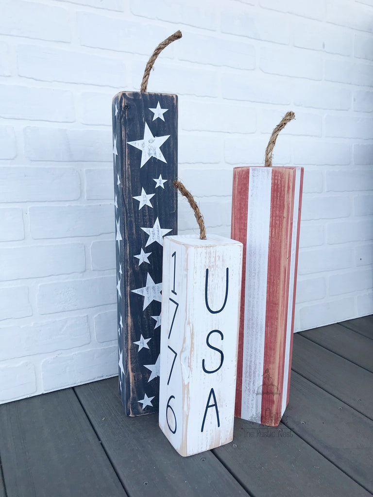 Wooden Firecrackers | Wood Firecrackers | Patriotic Front Porch Decor | American Flag Sign | 4th of July Decor | Porch Flag Sign | TRN23