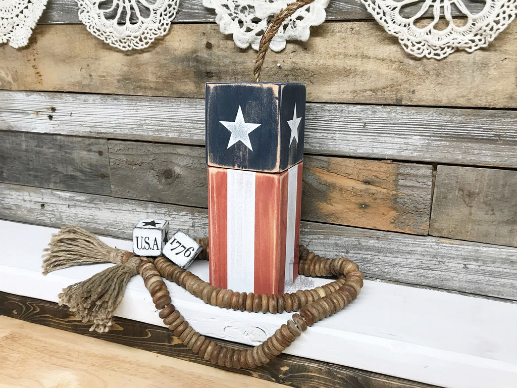 Wooden Firecracker Decor | Patriotic Wooden Firecrackers | American Flag | 4th of July Decor | Tiered Tray Decor | Wood Firecrackers TRN23