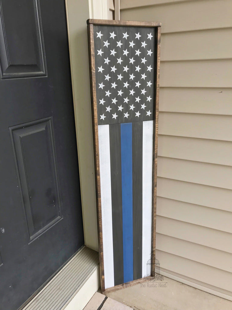 Thin Blue Line Porch Sign | Thin Blue Line Wood Sign | Thin Blue Line Sign | 4th of July | American Flag Sign | Porch Flag Sign TRN23