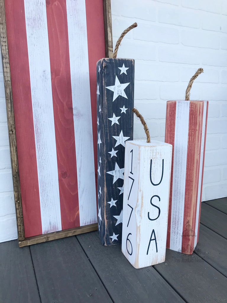 Wooden Firecrackers | Wood Firecrackers | Patriotic Front Porch Decor | American Flag Sign | 4th of July Decor | Porch Flag Sign | TRN23