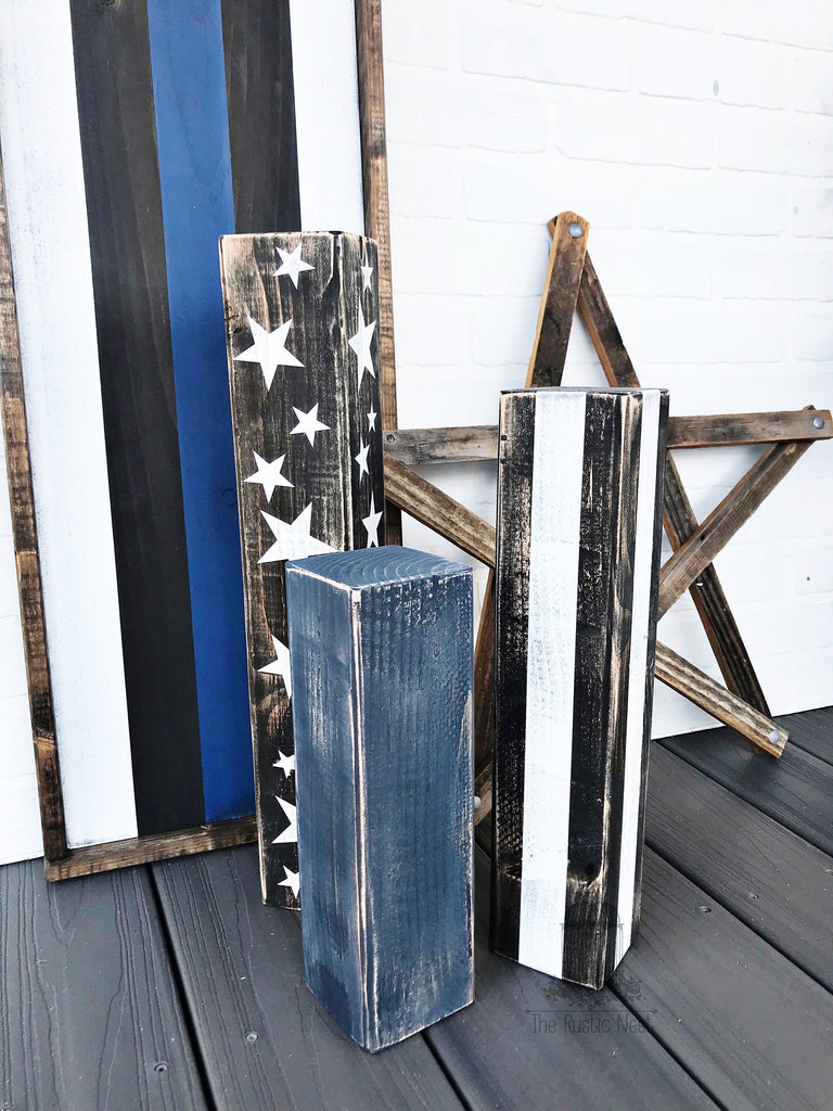 Thin Blue Line Porch Blocks | Thin Blue Line Wood Sign | Thin Blue Line Porch Sign | Back the Blue | Police Thin Blue Line Porch Set TRN23