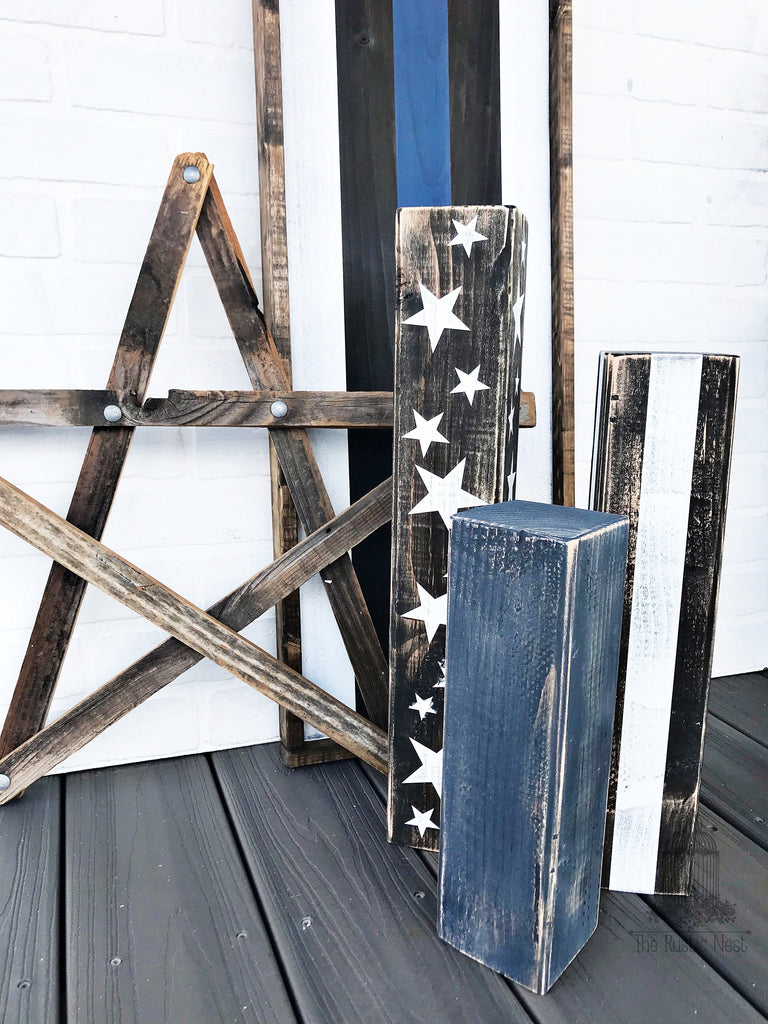 Thin Blue Line Porch Blocks | Thin Blue Line Wood Sign | Thin Blue Line Porch Sign | Back the Blue | Police Thin Blue Line Porch Set TRN23