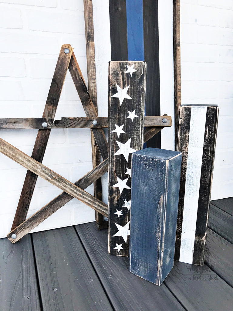 Thin Blue Line Porch Blocks | Thin Blue Line Wood Sign | Thin Blue Line Porch Sign | Back the Blue | Police Thin Blue Line Porch Set TRN23