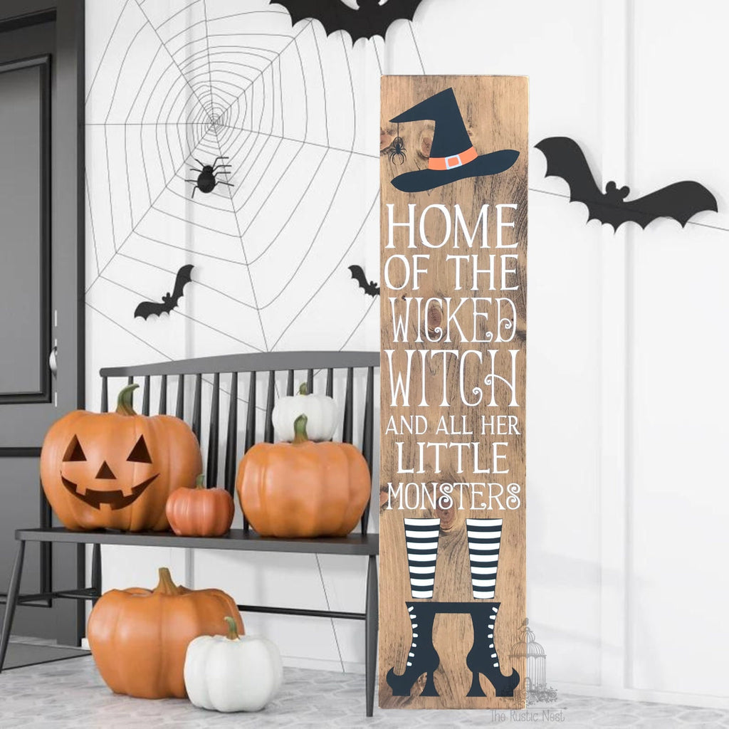 Home of the Wicked Witch and all her little Monsters Halloween Sign Porch Sign| Halloween Porch Sign | Halloween Porch Decor (48" x 11.25")