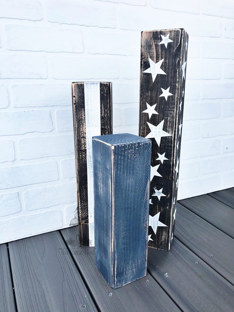 Thin Blue Line Porch Blocks | Thin Blue Line Wood Sign | Thin Blue Line Porch Sign | Back the Blue | Police Thin Blue Line Porch Set TRN23