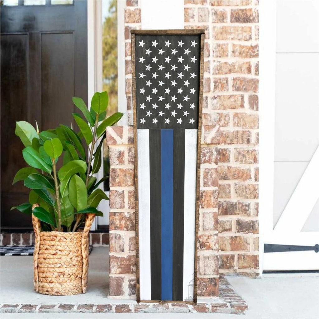 Thin Blue Line Porch Sign | Thin Blue Line Wood Sign | Thin Blue Line Sign | 4th of July | American Flag Sign | Porch Flag Sign TRN23