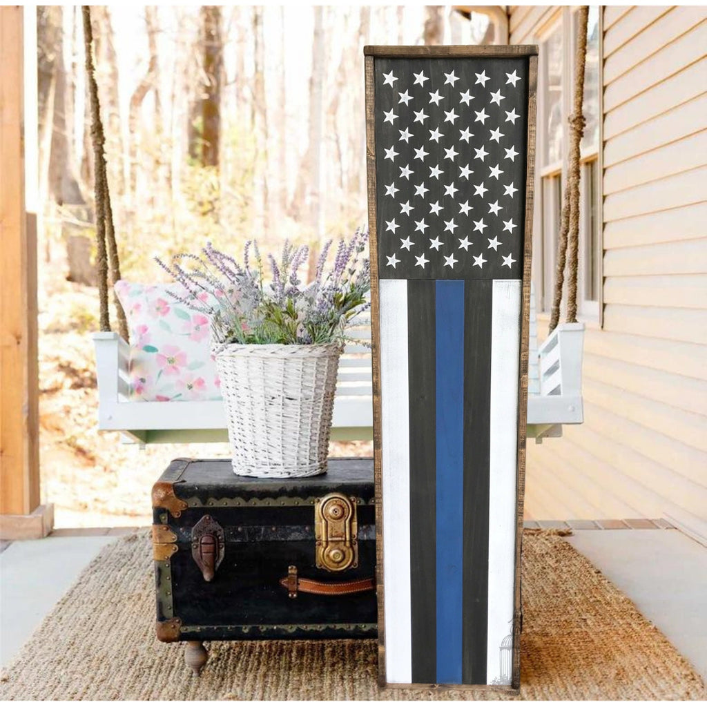 Thin Blue Line Porch Sign | Thin Blue Line Wood Sign | Thin Blue Line Sign | 4th of July | American Flag Sign | Porch Flag Sign TRN23