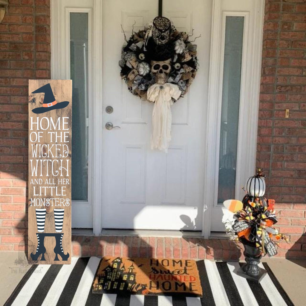 Home of the Wicked Witch and all her little Monsters Halloween Sign Porch Sign| Halloween Porch Sign | Halloween Porch Decor (48" x 11.25")