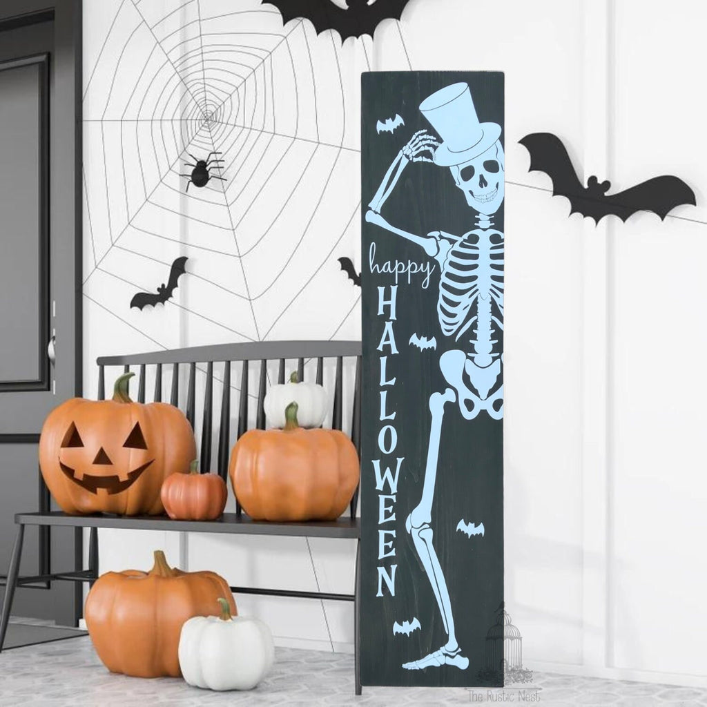 Skeleton Porch Sign | Happy Halloween Porch Sign | Halloween Skeleton Porch Sign | Skeleton Sign | Halloween Porch Sign (48" x 11.25")