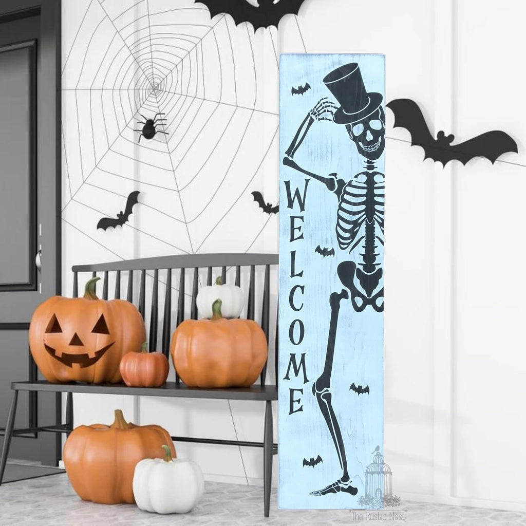 Skeleton Porch Sign | Happy Halloween Porch Sign | Halloween Skeleton Porch Sign | Skeleton Sign | Halloween Porch Sign (48" x 11.25")