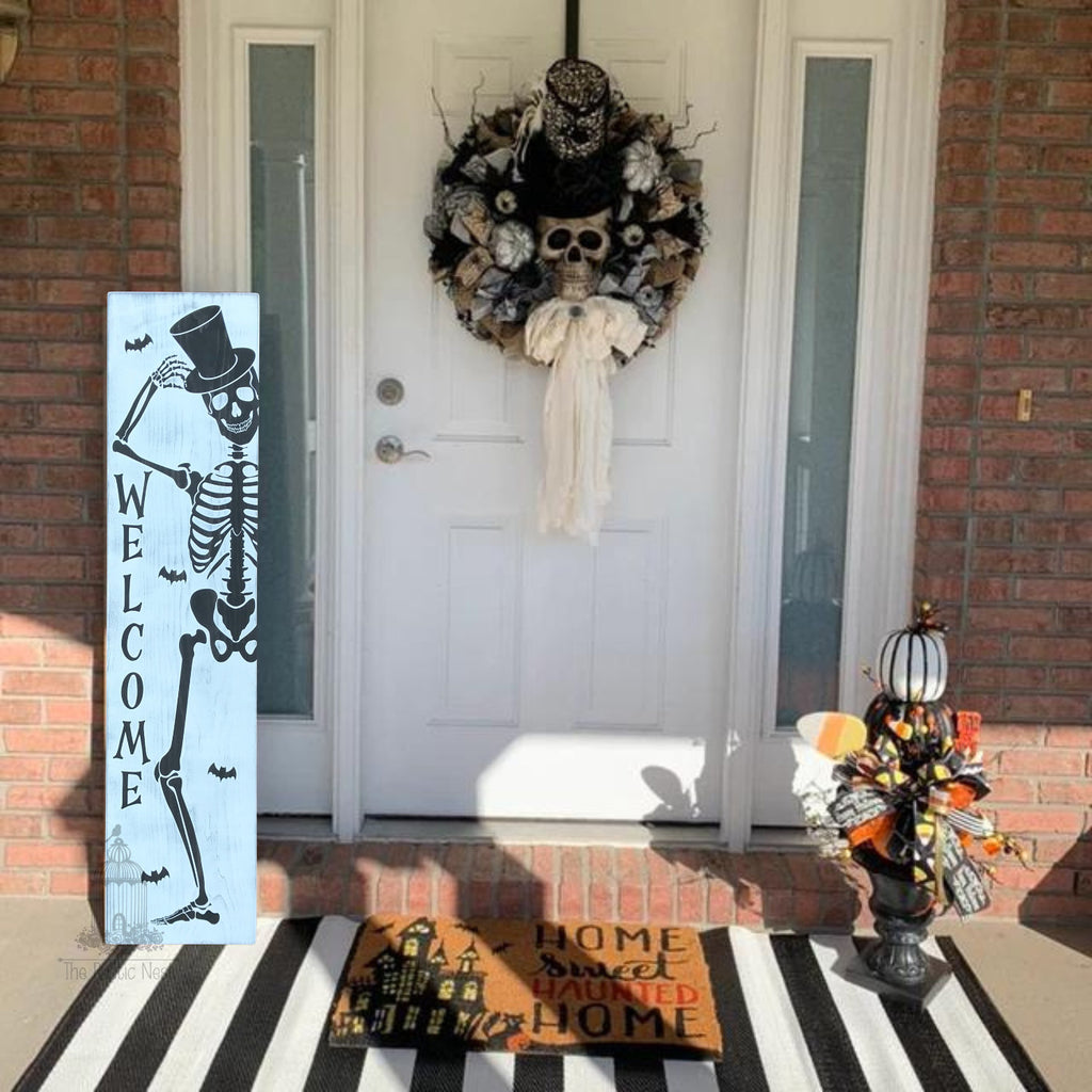 Skeleton Porch Sign | Happy Halloween Porch Sign | Halloween Skeleton Porch Sign | Skeleton Sign | Halloween Porch Sign (48" x 11.25")